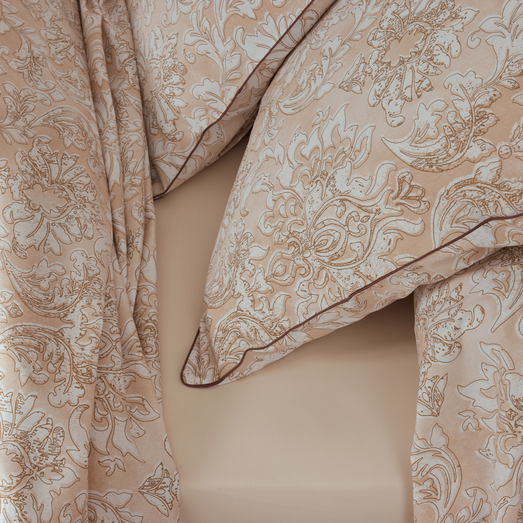 Parure de lit 2 pièces percale de coton ornemental classique housse + taie - Beige