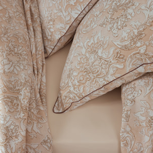 Parure de lit 2 pièces percale de coton ornemental classique housse + taie - Beige