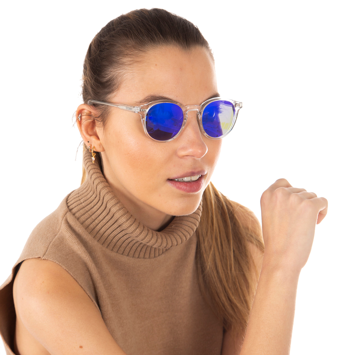 Gafas de sol OCEAN BOWIE - Blanco transparente brillante / Revo azul