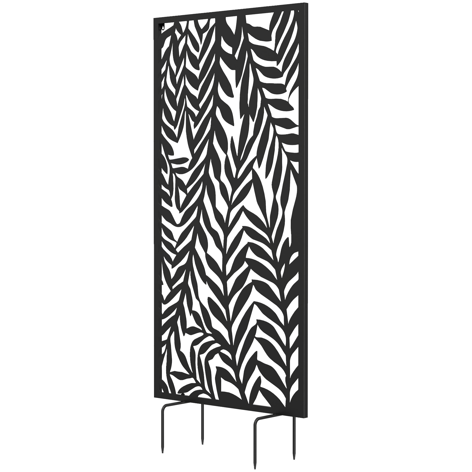 Panneau brise vue décoratif paravent extérieur motif végétal 65 x 130 cm métal noir