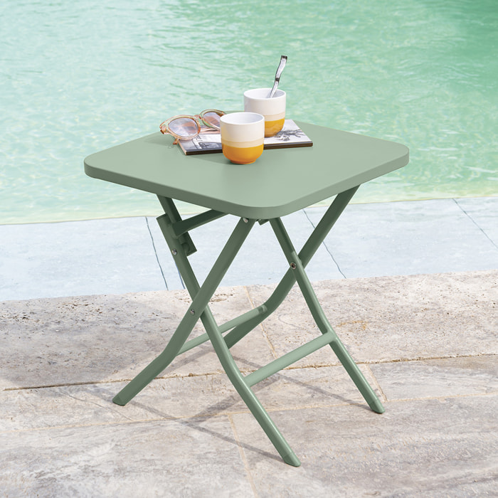Table d'appoint de jardin carrée "Greensboro" vert olive 40x40cm en acier traité époxy