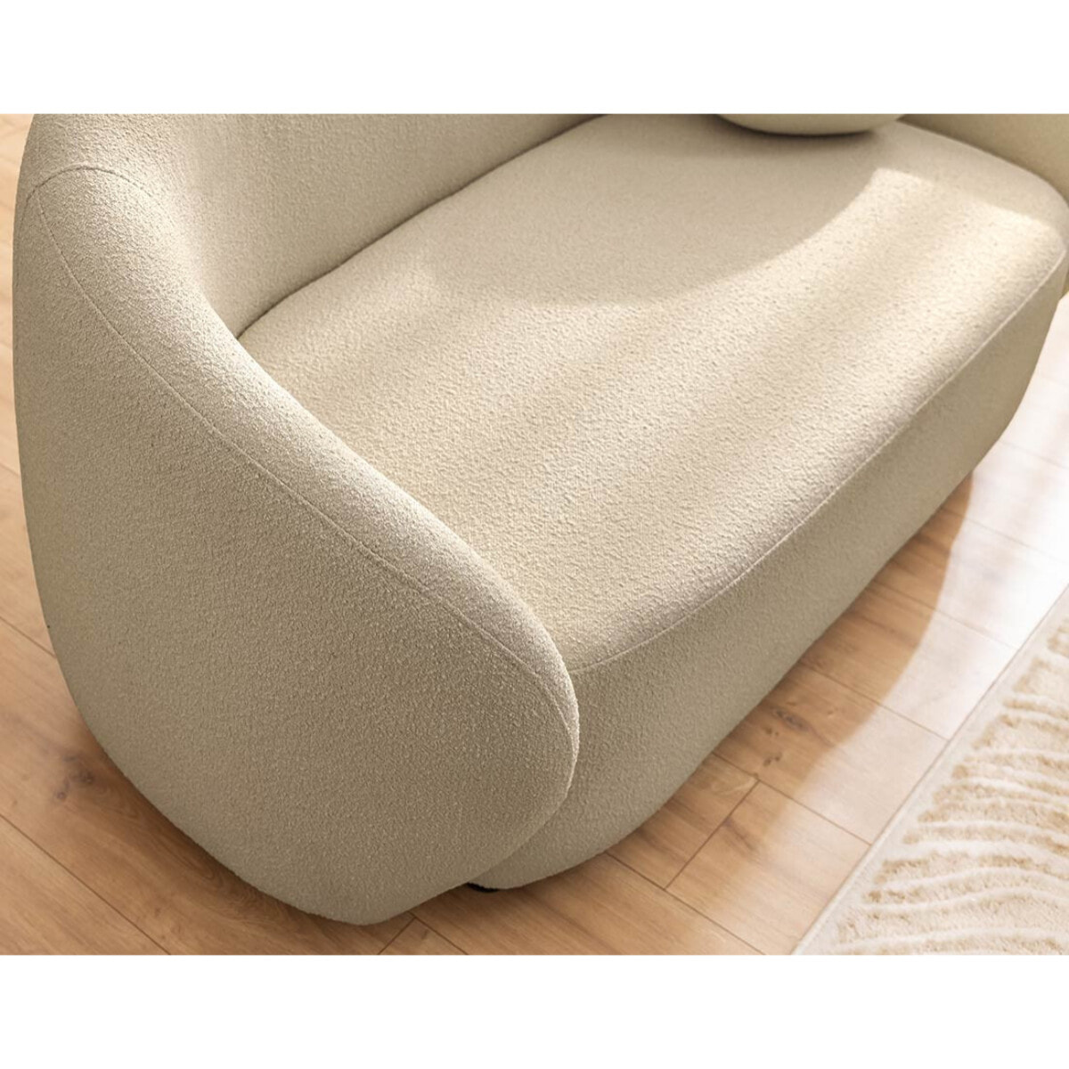 Flore - Canapé droit 2 places en tissu bouclette - Taupe