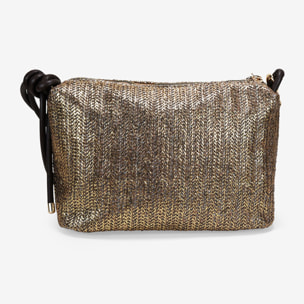 Bolso de hombro marrón metalizado en rafia