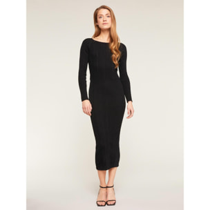 Motivi - Vestido midi de punto con apertura trasera - Negro