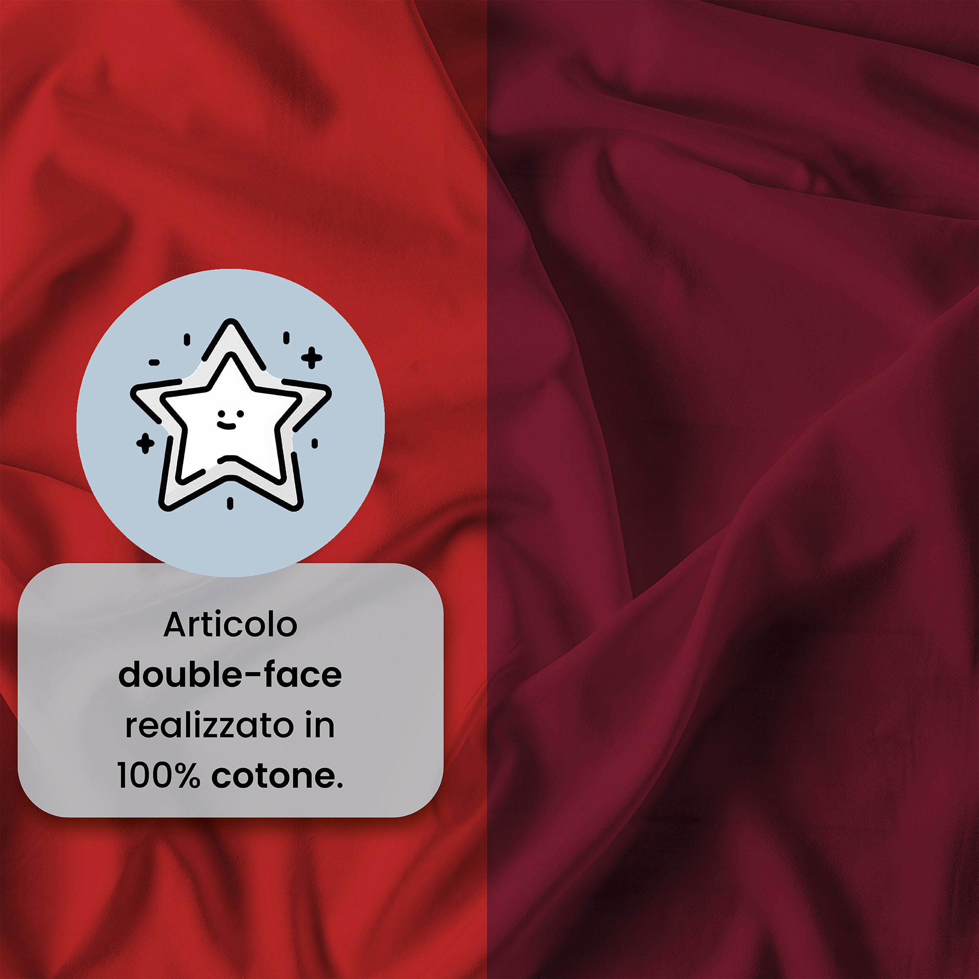 PARURE COPRIPIUMINO NATURAL COLOR, 100% Cotone, Made in Italy - BORDEAUX/ROSSO