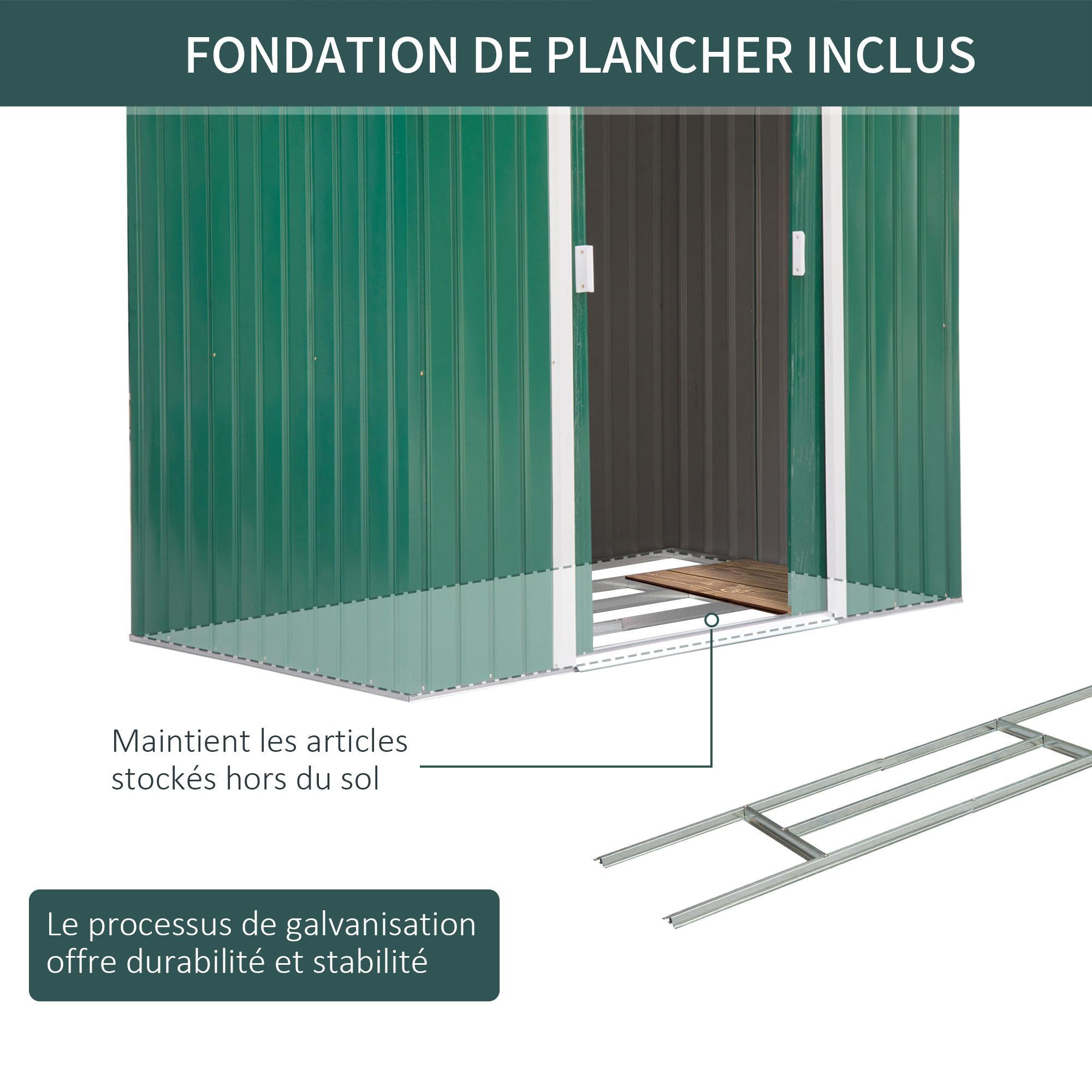 Abri de jardin - remise pour outils - cabanon porte verrouillable - dim. 213L x 130l x 185H cm - tôle d'acier vert