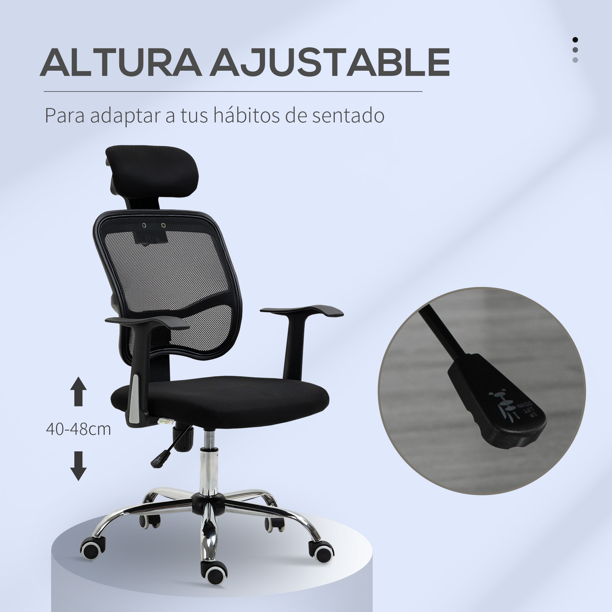 Vinsetto Silla de Oficina Giratoria Silla de Escritorio Ergonómica con Altura Ajustable Función de Inclinación Reposacabezas y Soporte Lumbar 63x62x109-117 cm Negro