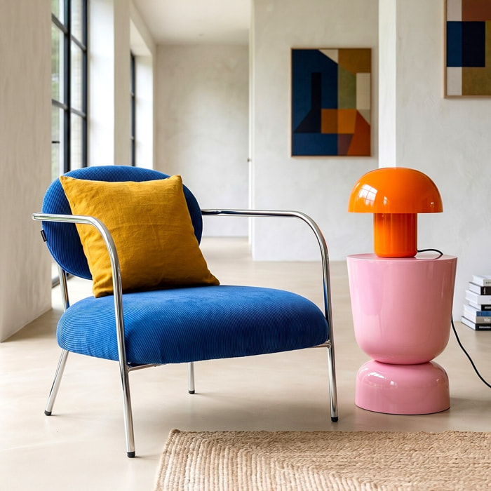 Fauteuil en velours côtelé et piètement chromé - LEON