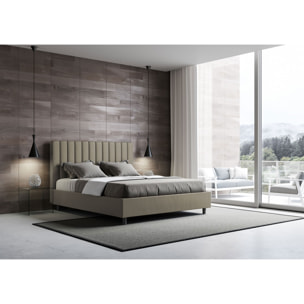 Cama con somier acolchada 160x190 cuero sintético capuchino Agueda