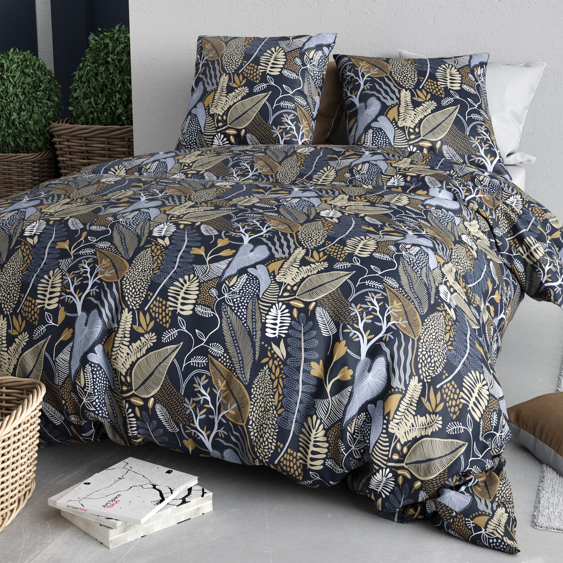 Parure housse de couette imprimée 240x260cm + 2 Taies 100% coton 57fils EMALI