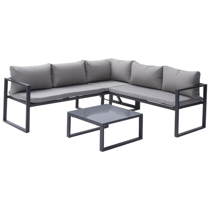 Salon de jardin modulable IBIZA en tissu gris 4 places - aluminium anthracite