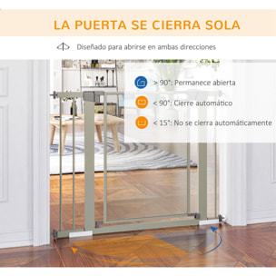 Barrera de Seguridad para Perros Extensible 75-103 cm Barrera para Escalera Puerta con 2 Extensiones Doble Bloqueo Cierre Automático Gris