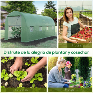 Invernadero de Túnel 500x200x205 cm Invernadero de Jardín con Puerta Enrollable y 8 Ventanas Cubierta PE 140 g/m² Marco de Metal para Cultivo Plantas Verduras Verde