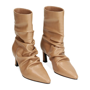Tronchetto taupe arricciato, tacco 6,5 cm