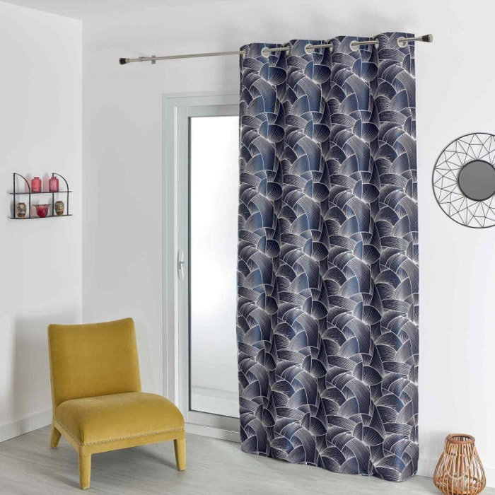 Rideau d'ameublement à jacquard japonisant - Bleu