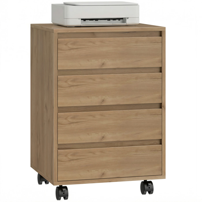 Cajonera de Oficina con 4 Cajones Cajonera de Escritorio con Ruedas Archivador Móvil para Estudio 46x40x65 cm Marrón