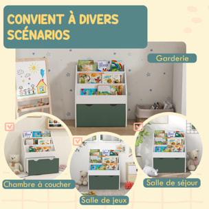 Bibliothèque étagère multi-rangement enfant - 3 étagères, grand tiroir - MDF blanc vert