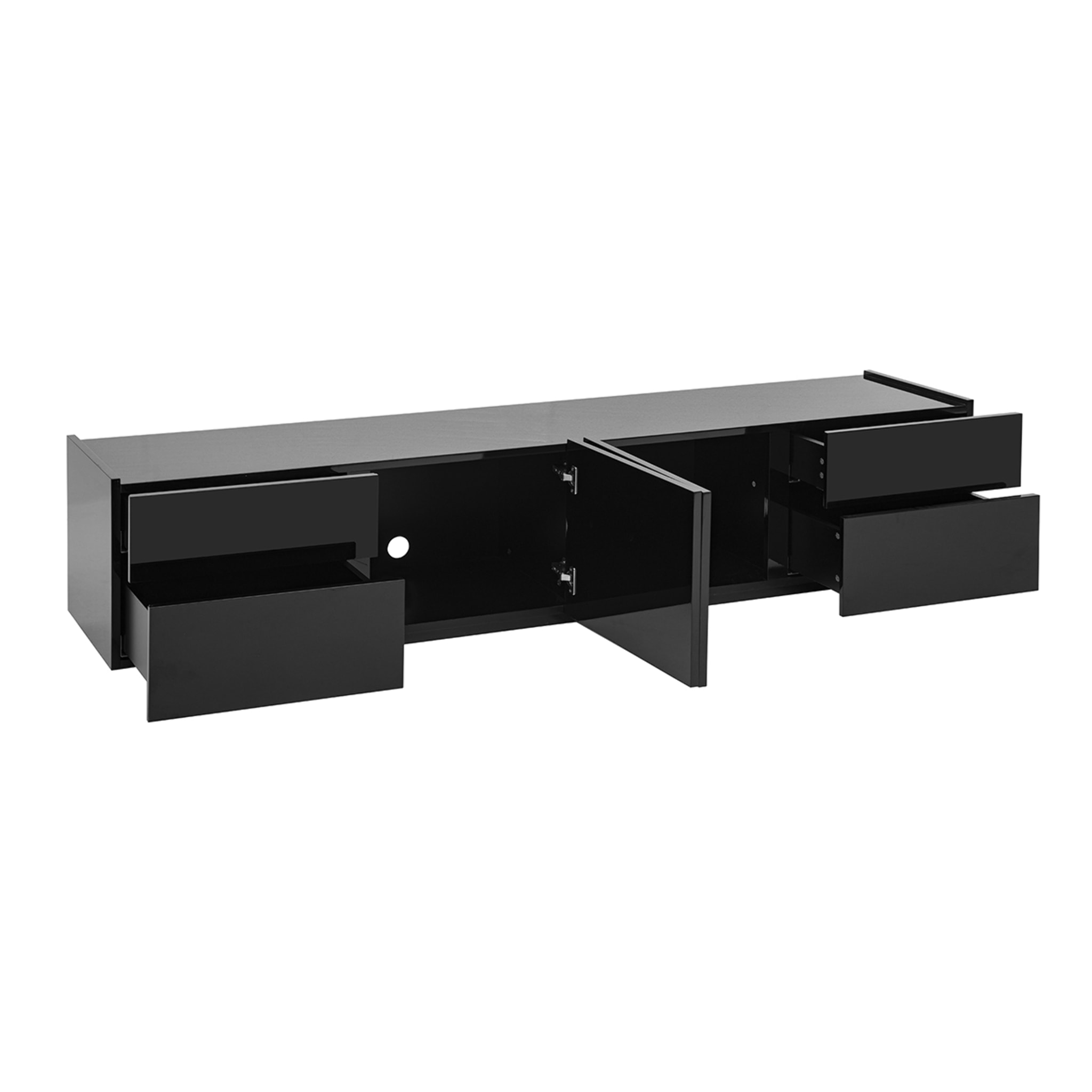 Meuble TV design noir laqué brillant avec rangements L200 cm ISAURE