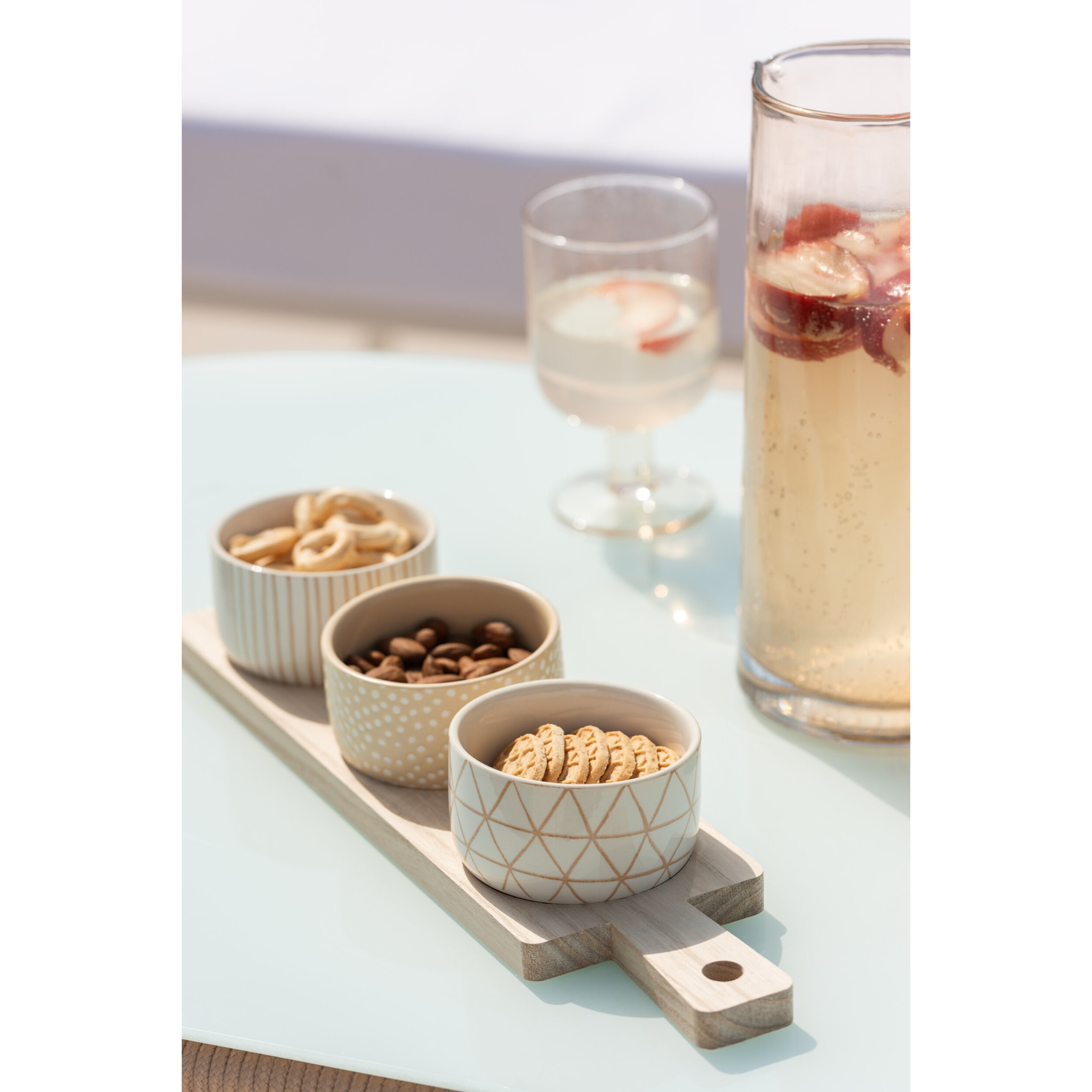 J-Line planche à tapas 4 bols + plateau Bambou - céramique/bois - blanc/crème