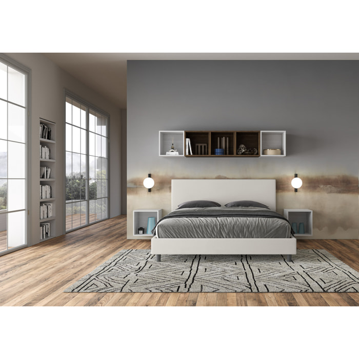 Cama sin somier acolchada 160x190 cuero sintético blanco Naspy