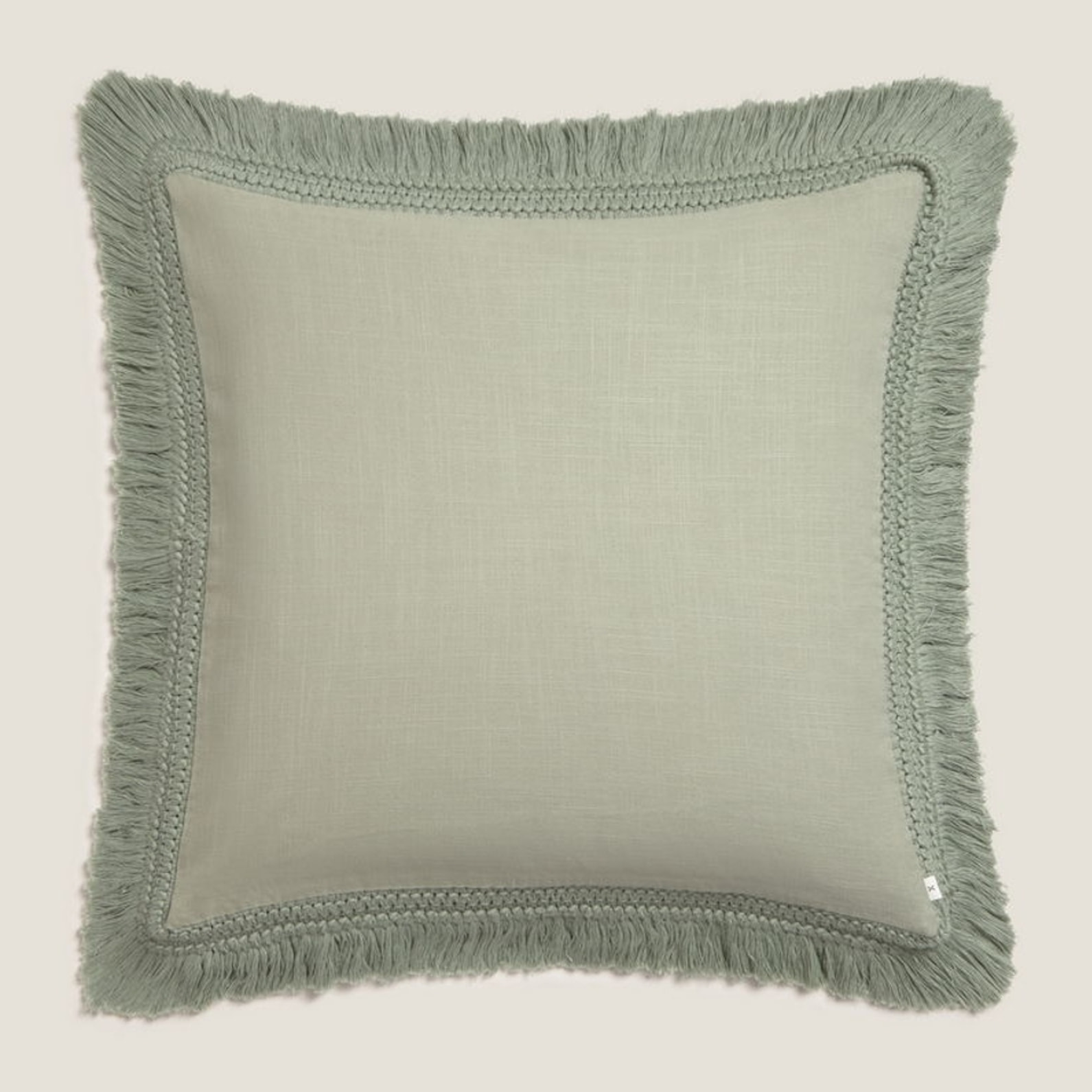 Funda de cojín algodón flecos Cherflec color verde claro 100% Algodón