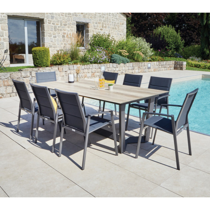 Ensemble table et chaises de jardin  - Chêne doré et Nuit Anthracite - JULINEA