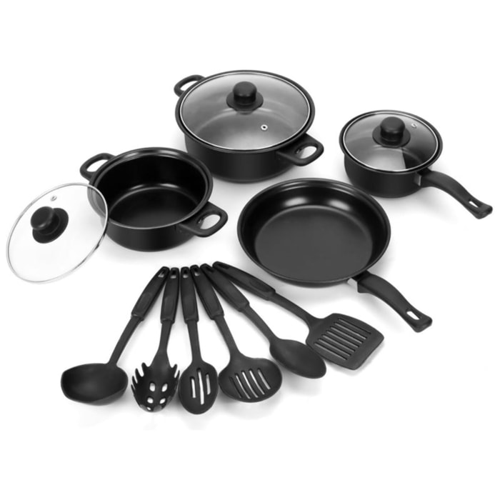 Batterie de cuisine 13 pieces avec cuilliere Noir Herzberg HG04241