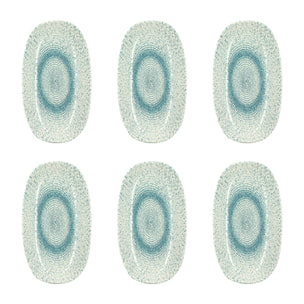 Lot de 6 assiettes ovales en porcelaine blanche et bleue 23,5cm AQUA