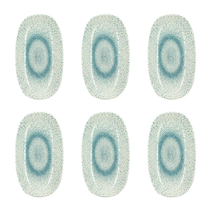 Lot de 6 assiettes ovales en porcelaine blanche et bleue 23,5cm AQUA