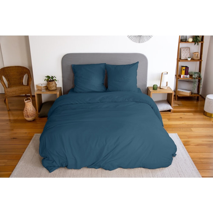 Parure Microfibre Lavee 240x260cm Bleu Nuit