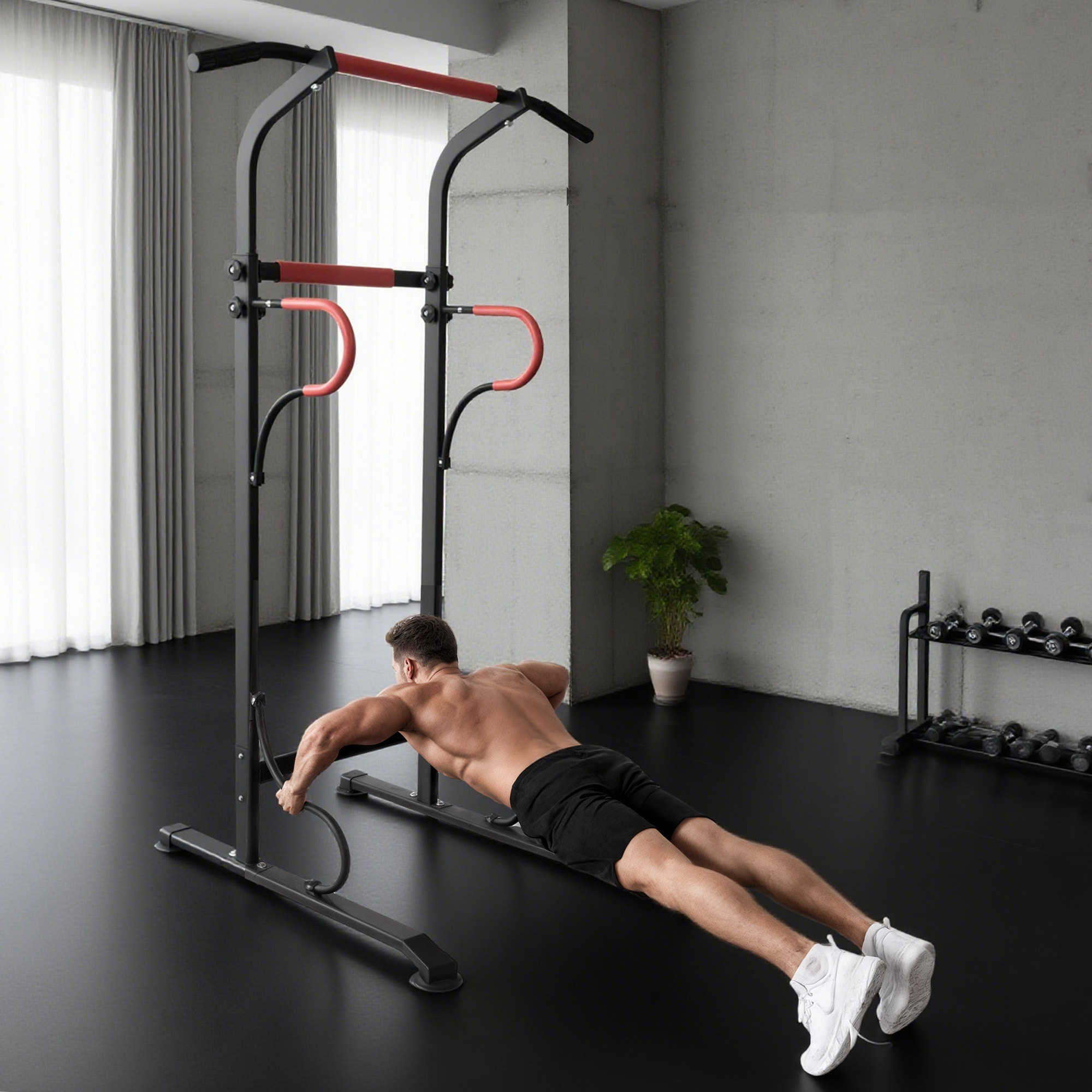 Barra de Dominadas Altura Regulable, Estación de Fondos Resistente para Gimnasio en Casa, Máquina Dominadas Multifuncional, para Entrenamiento de Fuerza