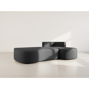 Mahina - canapé d'angle droit 4 places convertible avec coffre en velours côtelé - Noir