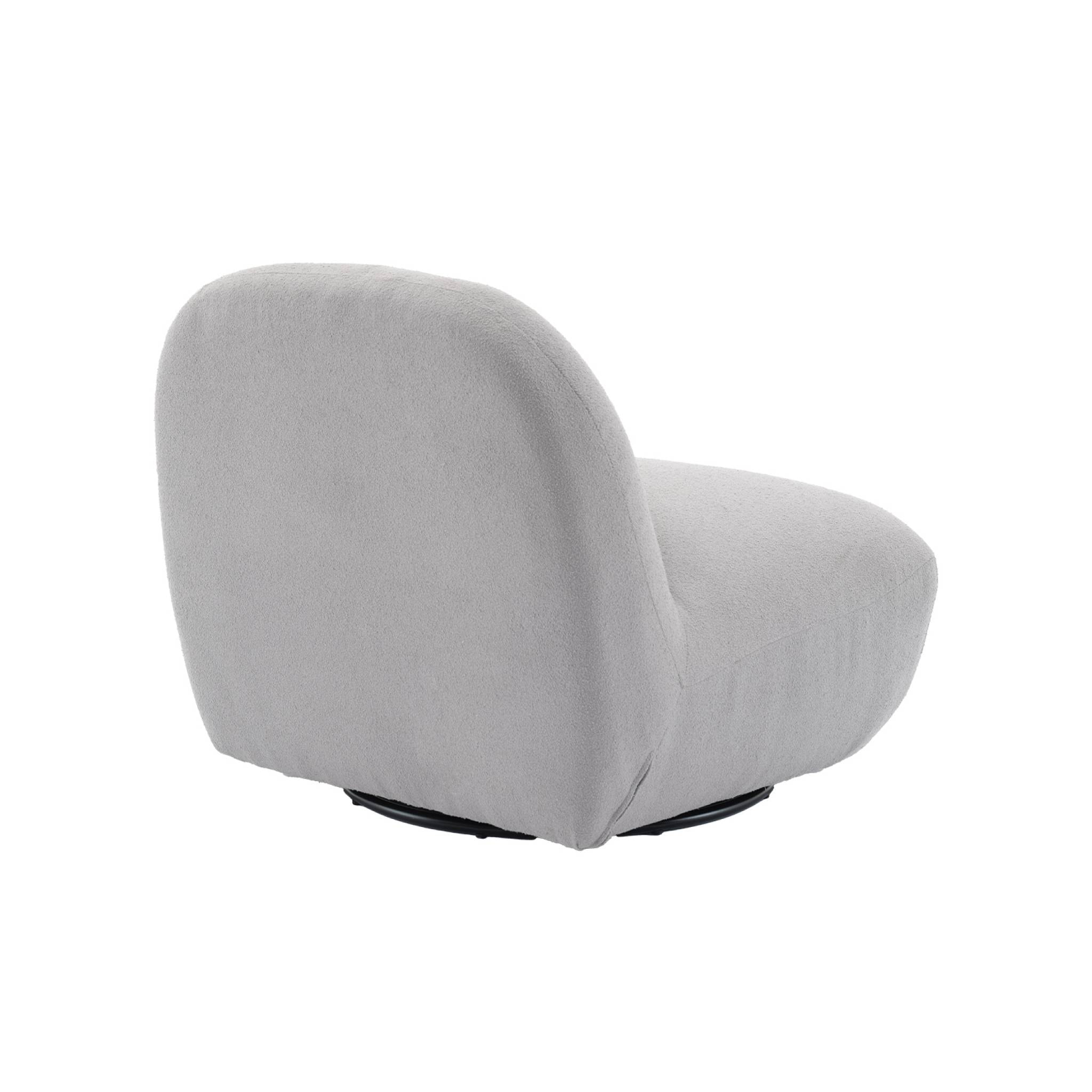 Fauteuil pivotant 360° en bouclette texturée gris clair. piètement en métal noir mat - SPINO