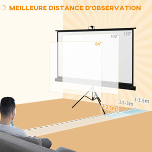 Écran de projection avec support trépied réglable en hauteur home-cinéma vidéo projecteur format 16:9 4K HD 84 pouces noir