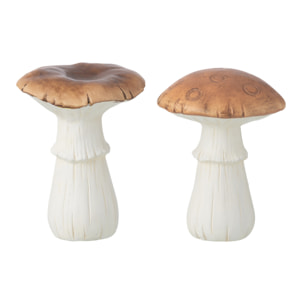 J-Line décoration Champignon - porcelaine - blanc/marron - large - 2 pcs