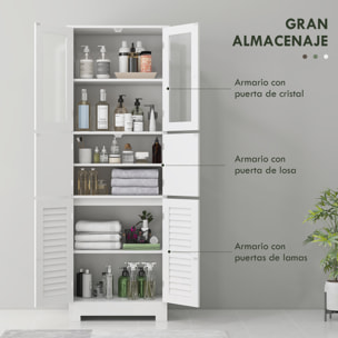 Columna de Baño Mueble Auxiliar de Baño con 6 Puertas Estantes Ajustables Antivuelco Armario de Baño Moderno 60x30x170,5 cm Blanco