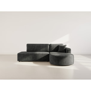 Miro - Canapé d'angle droit 4 places convertible avec coffre en velours texturé - Gris Anthracite