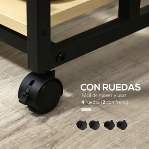 HOMCOM Mesa Auxiliar con Ruedas Mesa Lateral en Forma de C para Sofá Cama con 2 Estantes y Frenos para Dormitorio Salón Estilo Moderno 60x34,5x64,5 cm Natural