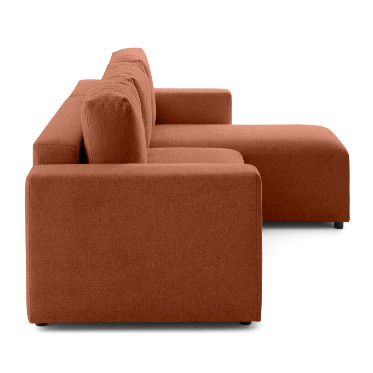 Livy - canapé d'angle réversible 4 places convertible avec coffre en velours texturé - Terracotta