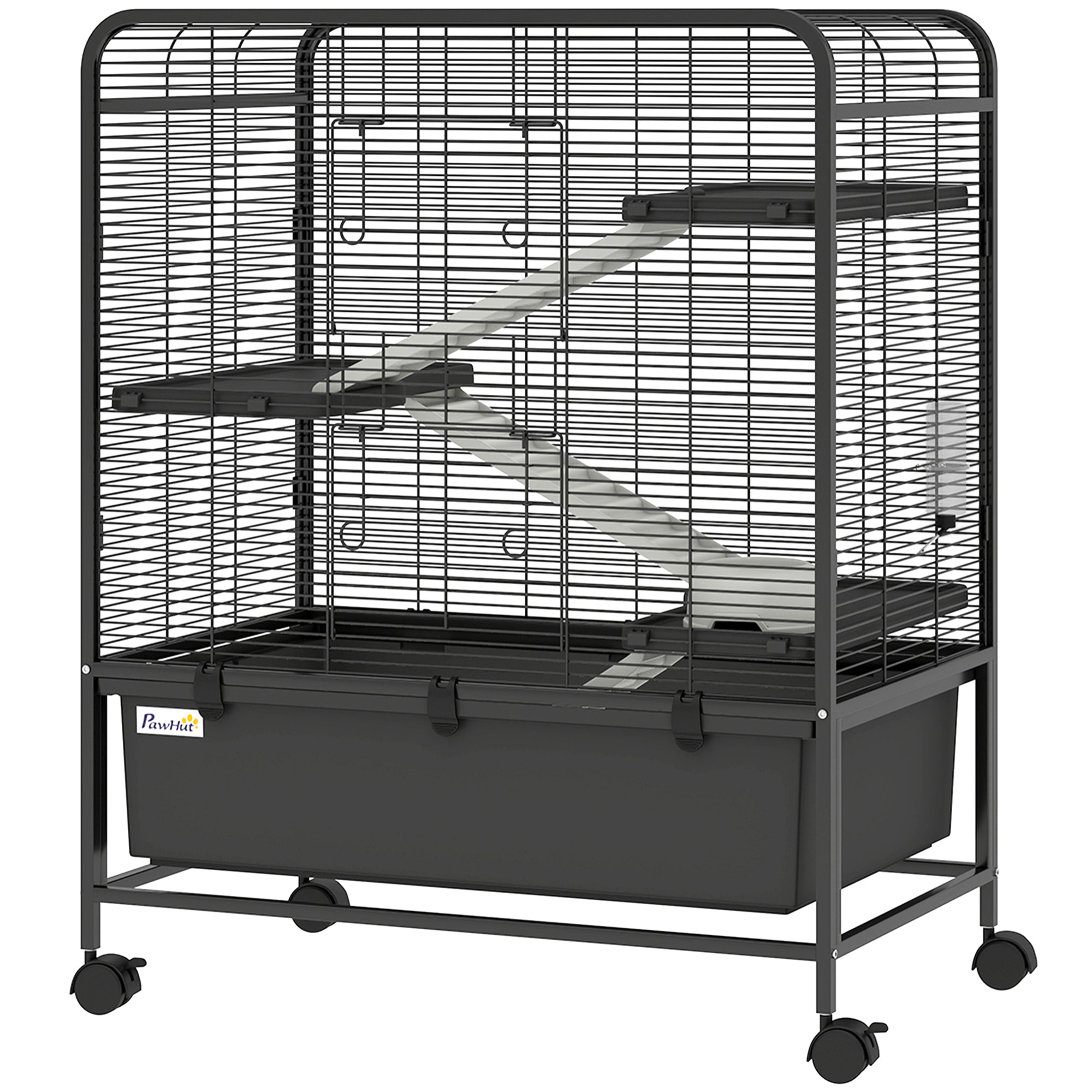 Cage mobile hamster rongeur furet 4 niveaux 2 portes 3 rampes bac profond amovible noir