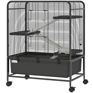 Cage mobile hamster rongeur furet 4 niveaux 2 portes 3 rampes bac profond amovible noir