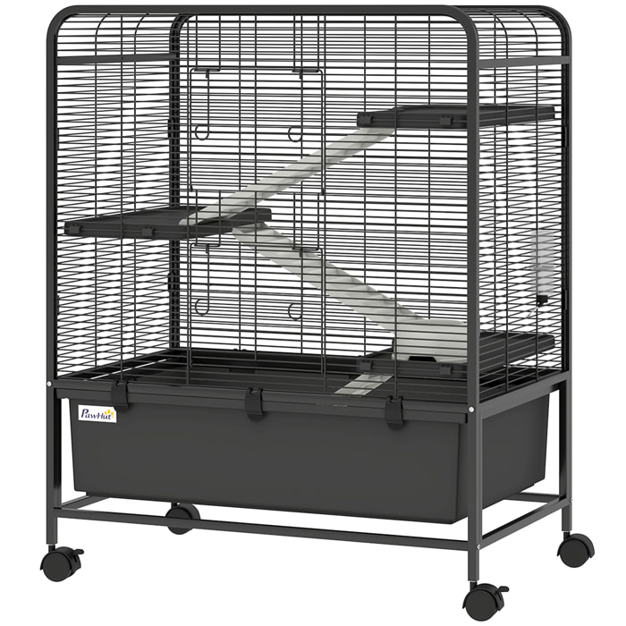 Cage mobile hamster rongeur furet 4 niveaux 2 portes 3 rampes bac profond amovible noir
