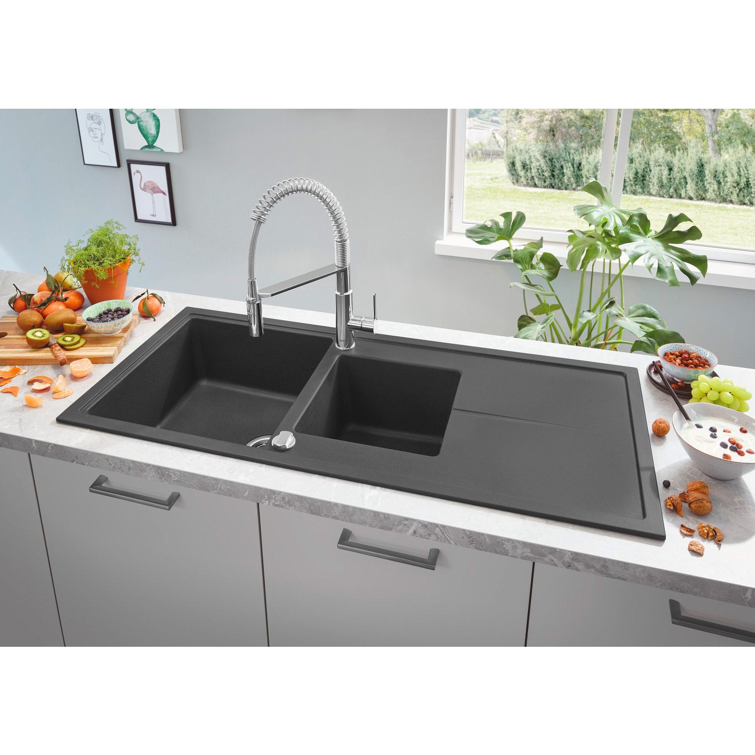 GROHE Évier à encastrer réversible K400 - noir granite - 116 x 50 cm