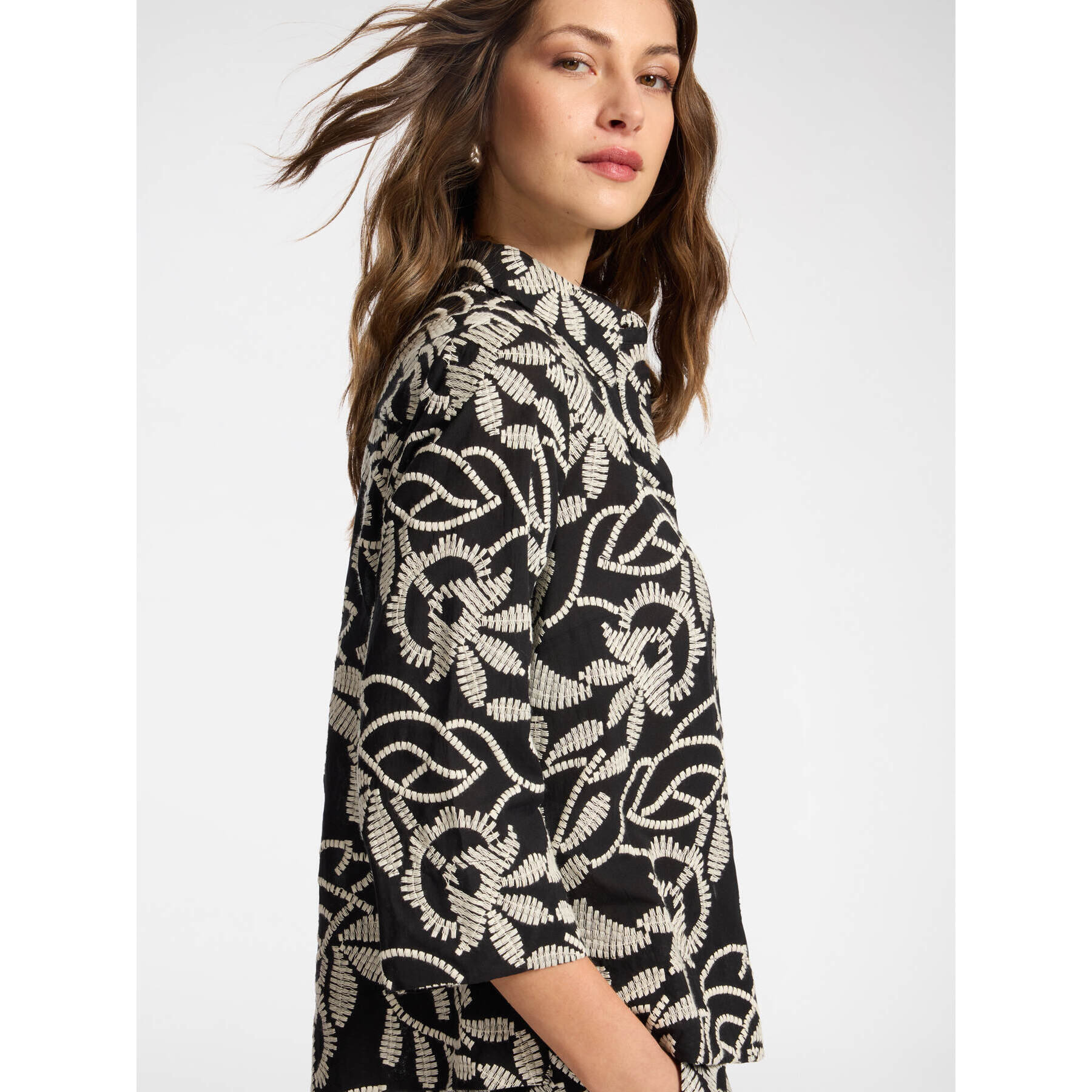 Elena Mirò - Camicia in cotone ricamato - Nero