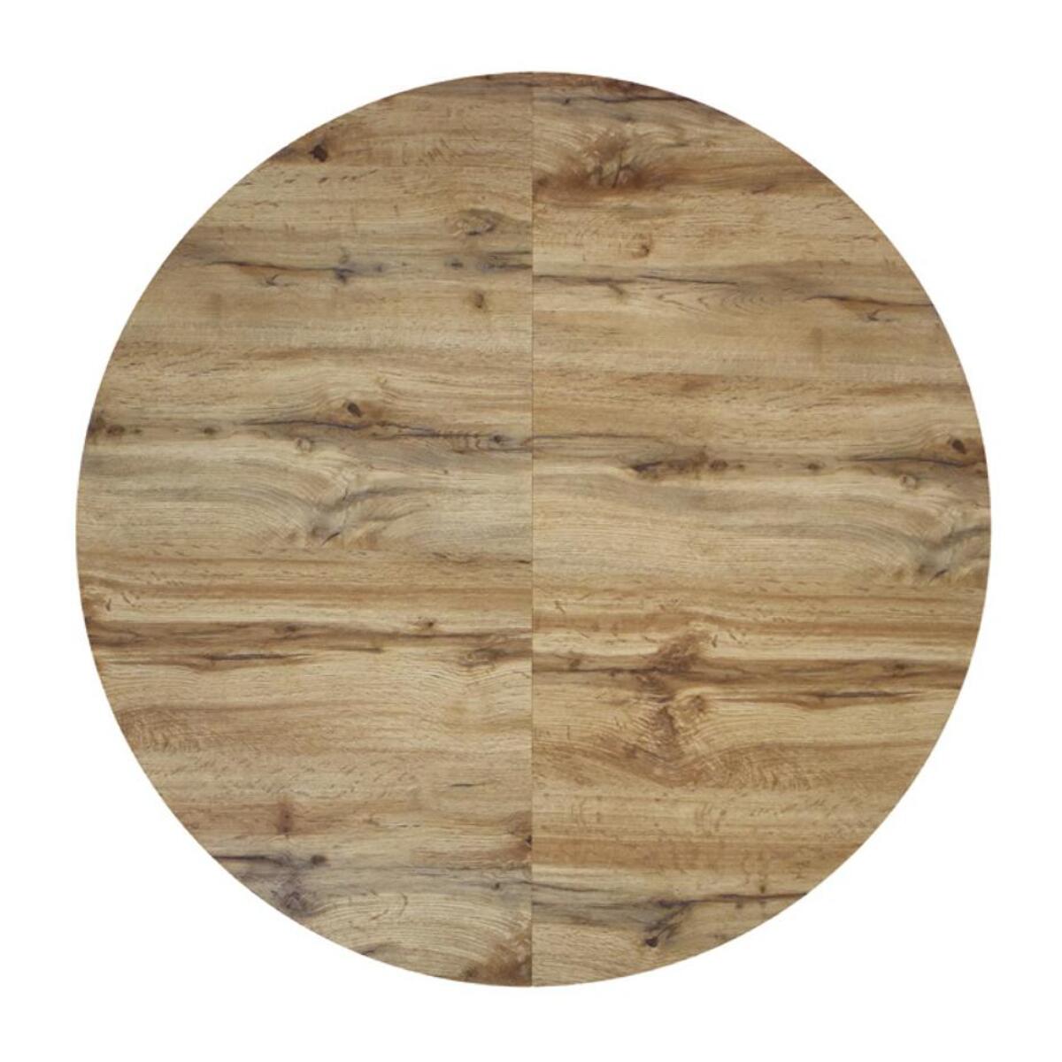 Tavolo rotondo POLA in legno, finitura rovere rustico e gambe incrociate in metallo nero, allungabile Ø100xH75 cm - 140x100x75 cm