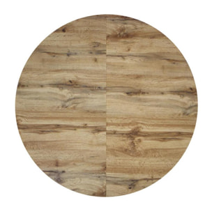 Tavolo rotondo POLA in legno, finitura rovere rustico e gambe incrociate in metallo nero, allungabile Ø100xH75 cm - 140x100x75 cm