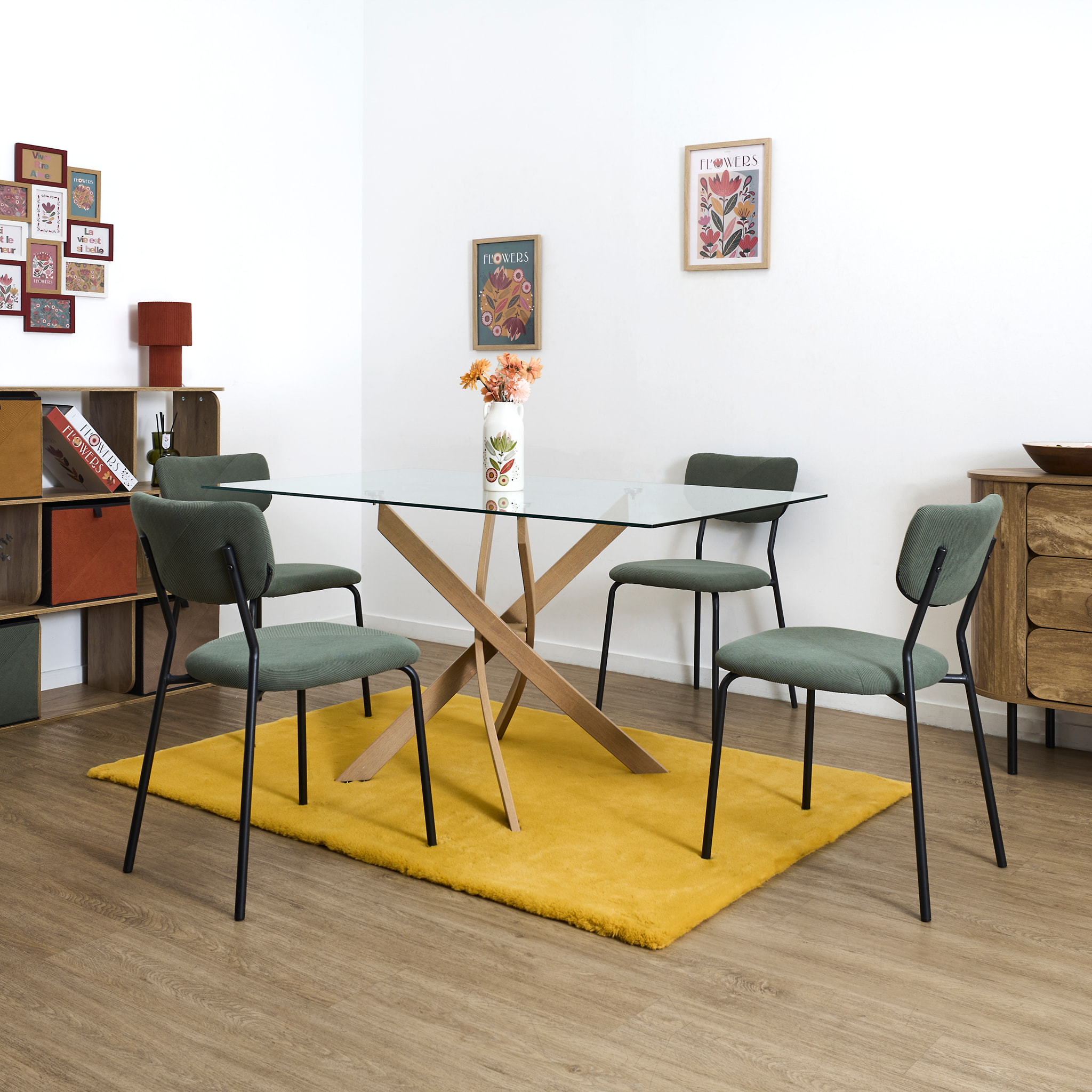 Lot de 4 Chaises - HOME DECO FACTORY - Jules - Côtelées - Confortables - Vert