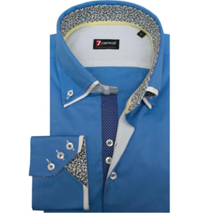 Camicia Uomo 3 Bottoni Button Down Doppio Collo Slim Sa Celeste Medio