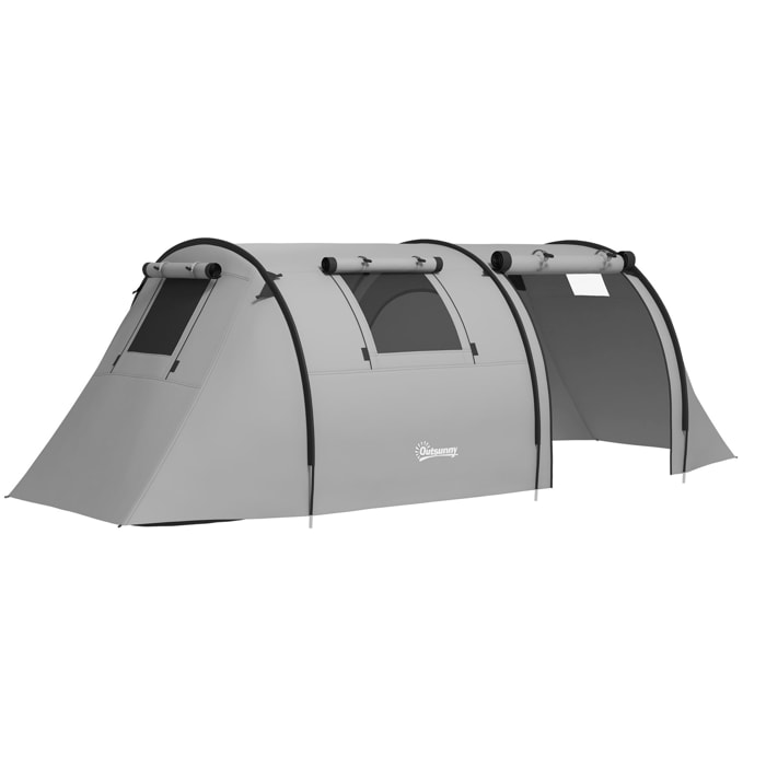 Tienda de Campaña Familiar para 3 Personas Tienda Camping Plegable Ligera con Puertas Ventallas Gancho Bolsa de Transporte Impermeable 3000 mm para Playa Senderismo 470x220x150 cm Gris