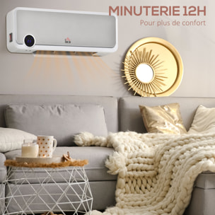 Radiateur mural soufflant oscillant 2000 W - chauffage céramique PTC - 3 niveaux de puissance - télécommande incluse blanc argenté